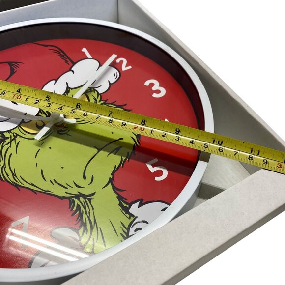 Dr. Seuss The Grinch 12" Red Wall Clock With Santa Hat Design Kids Room - Picture 3 of 4